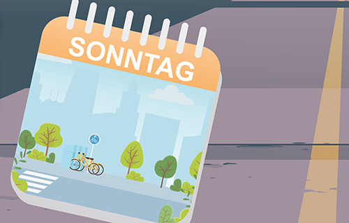 Grafik Kalenderblatt mit Text "Sonntag"