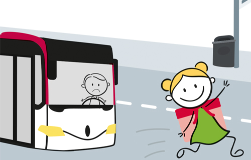 Zeichnung Kind läuft vor einen Bus.
