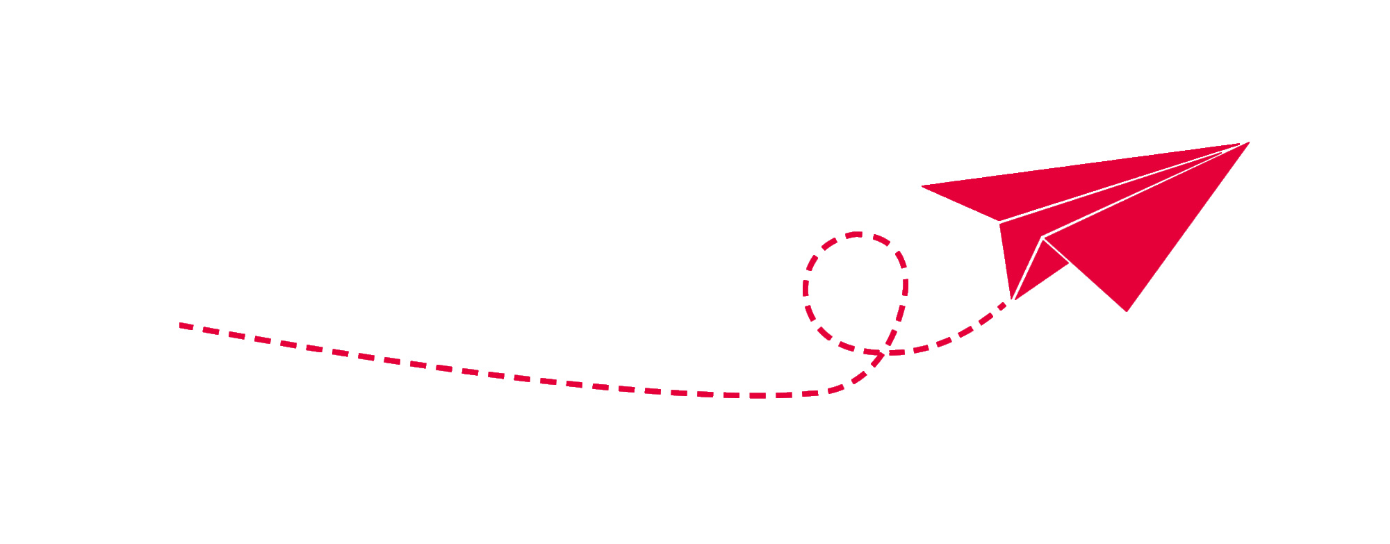 Weißer Hintergrund mit Zeichnung von rotem Papierflieger.