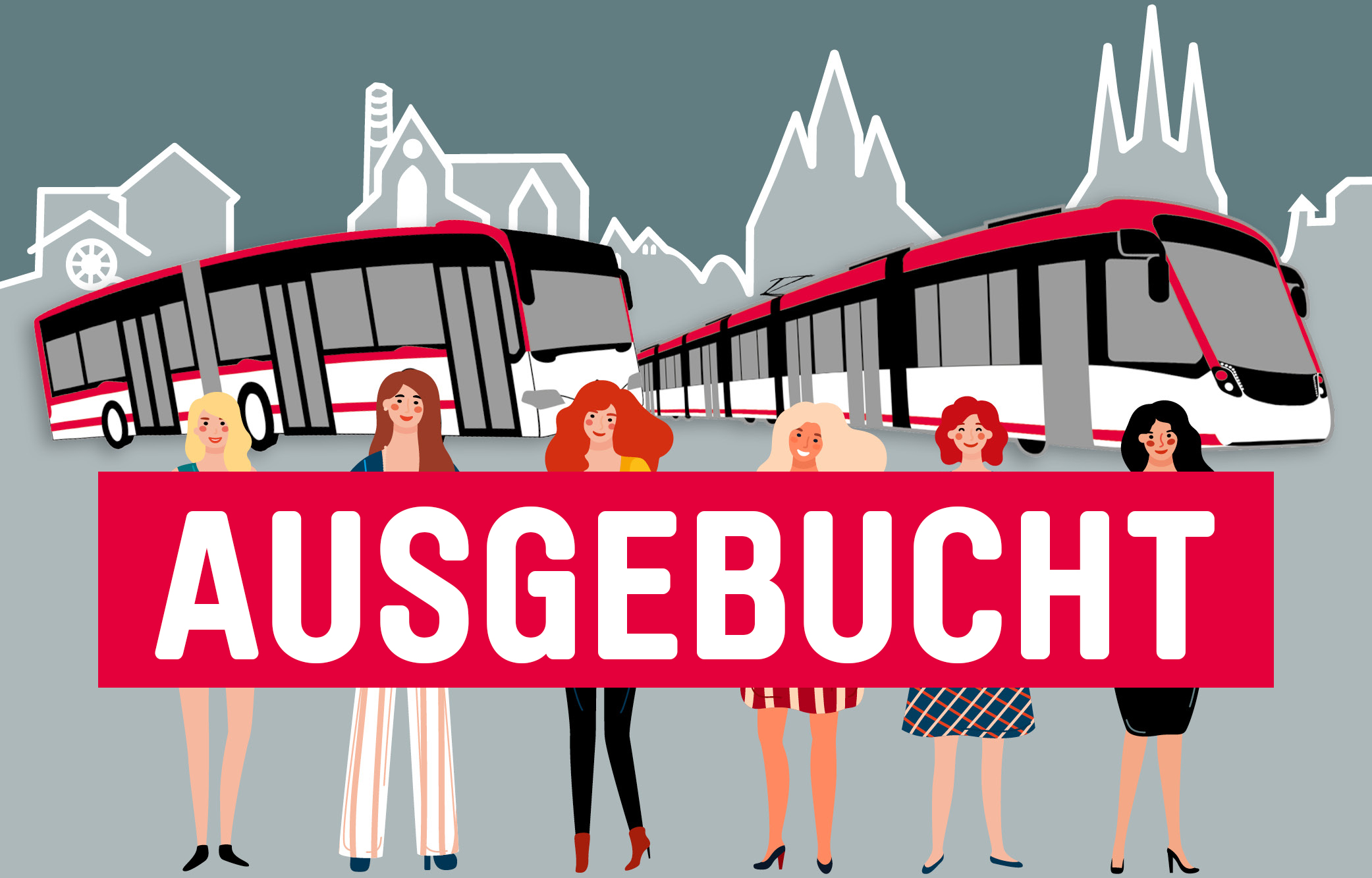 Grafik Frauen vor Bus und Bahn
